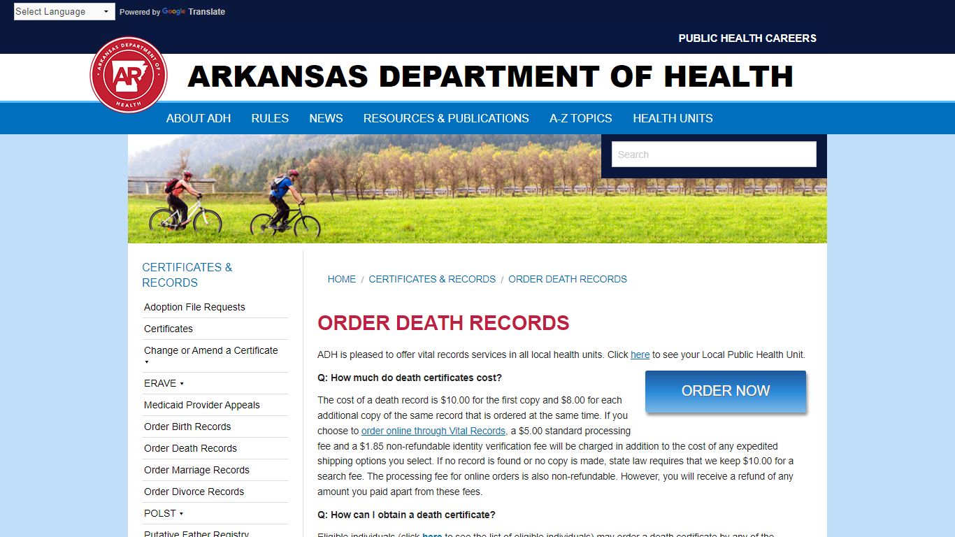Order Death Records Arkansas Department of Health