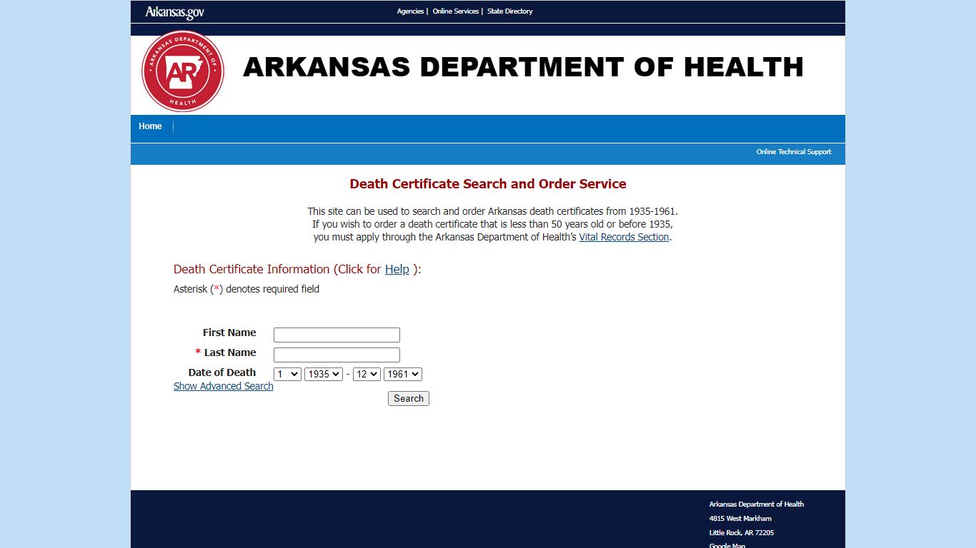 Death Certificate Search and Order Service - Arkansas
